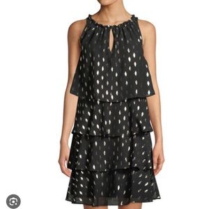 Three Tiered Black and Gold Tank Dress